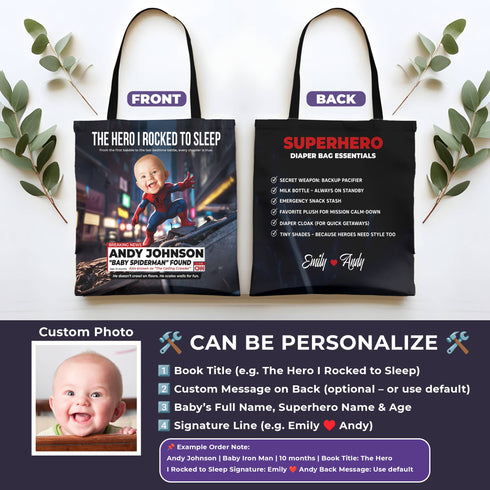 Personalized Baby Spiderman Superhero Tote Bag – Funny CNN Style Diaper Bag Gift for Mom